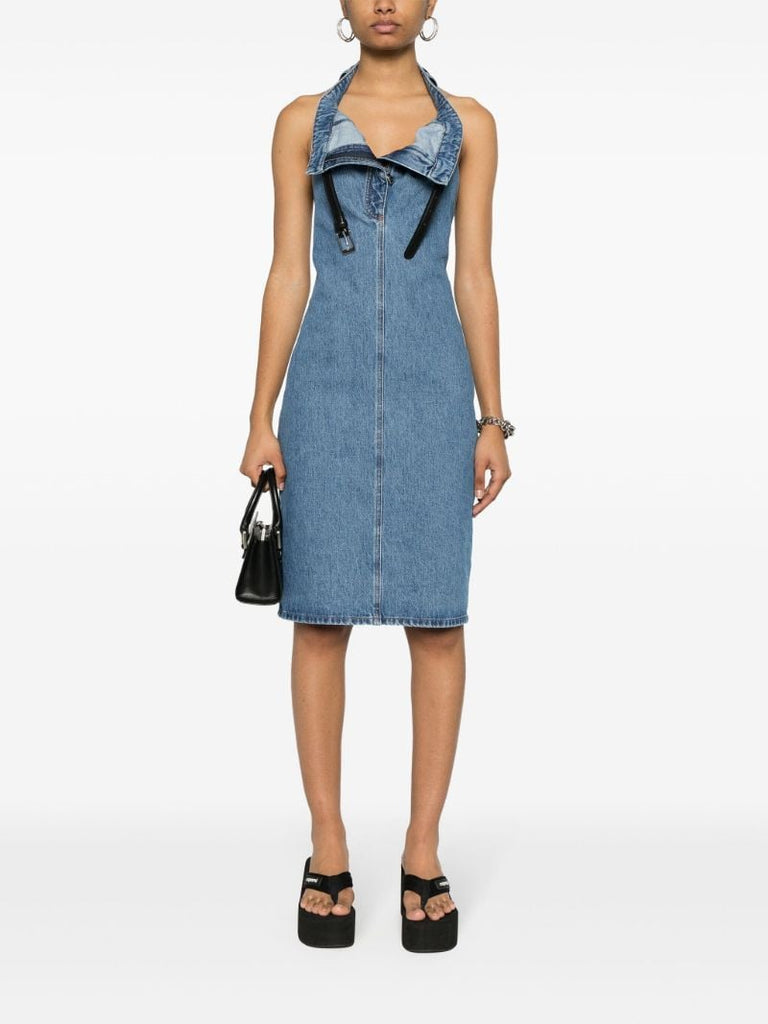 Belted-neck Denim Dress