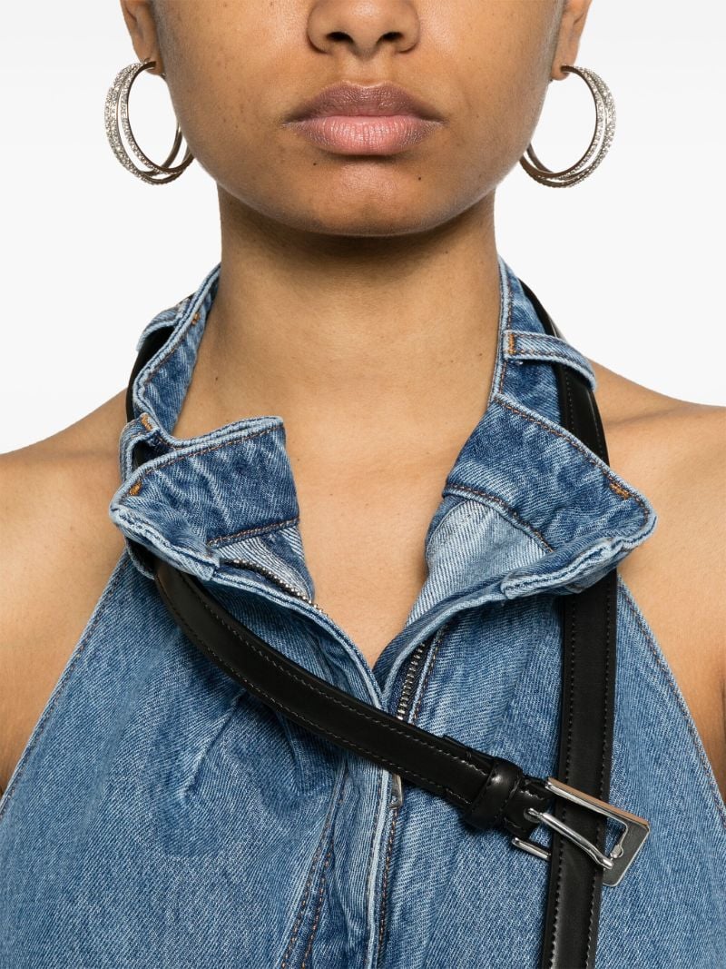 Belted-neck Denim Dress
