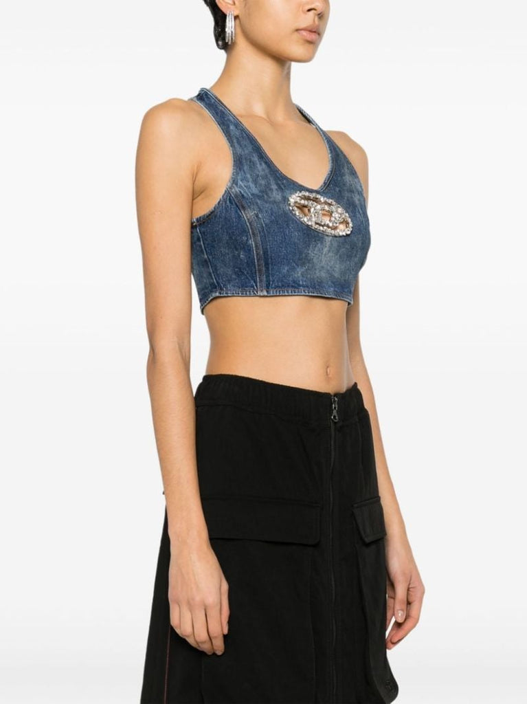 Blue Crystal Oval D Denim Top
