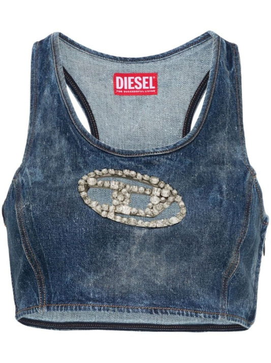 Blue Crystal Oval D Denim Top