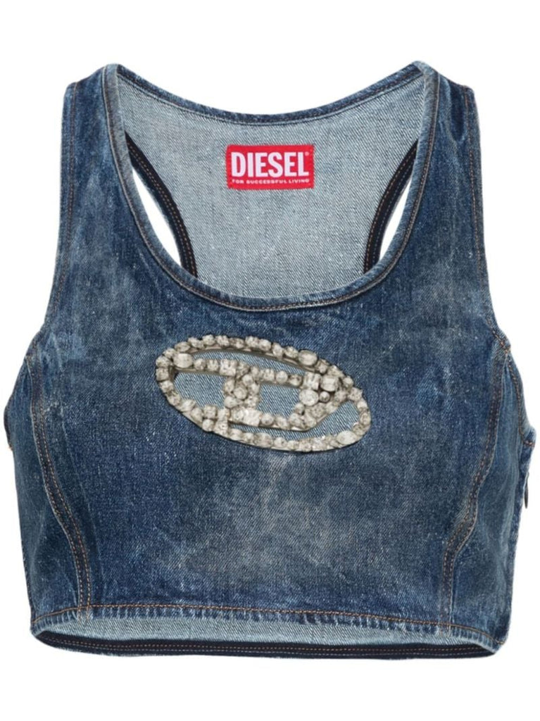 Blue Crystal Oval D Denim Top