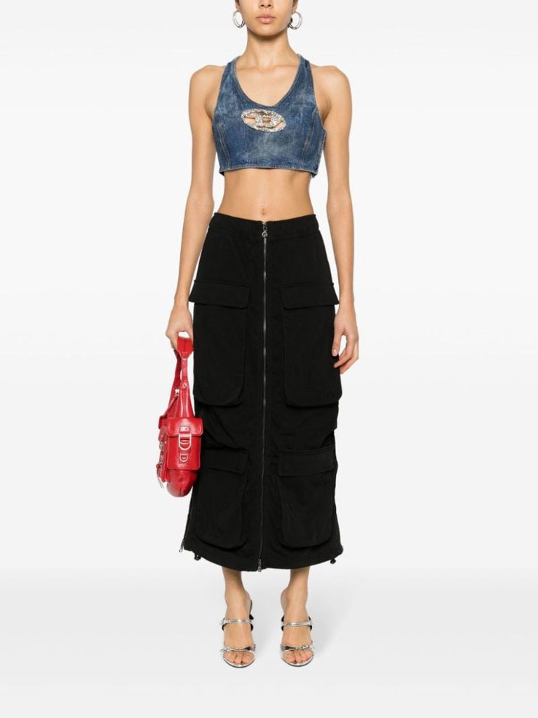Blue Crystal Oval D Denim Top