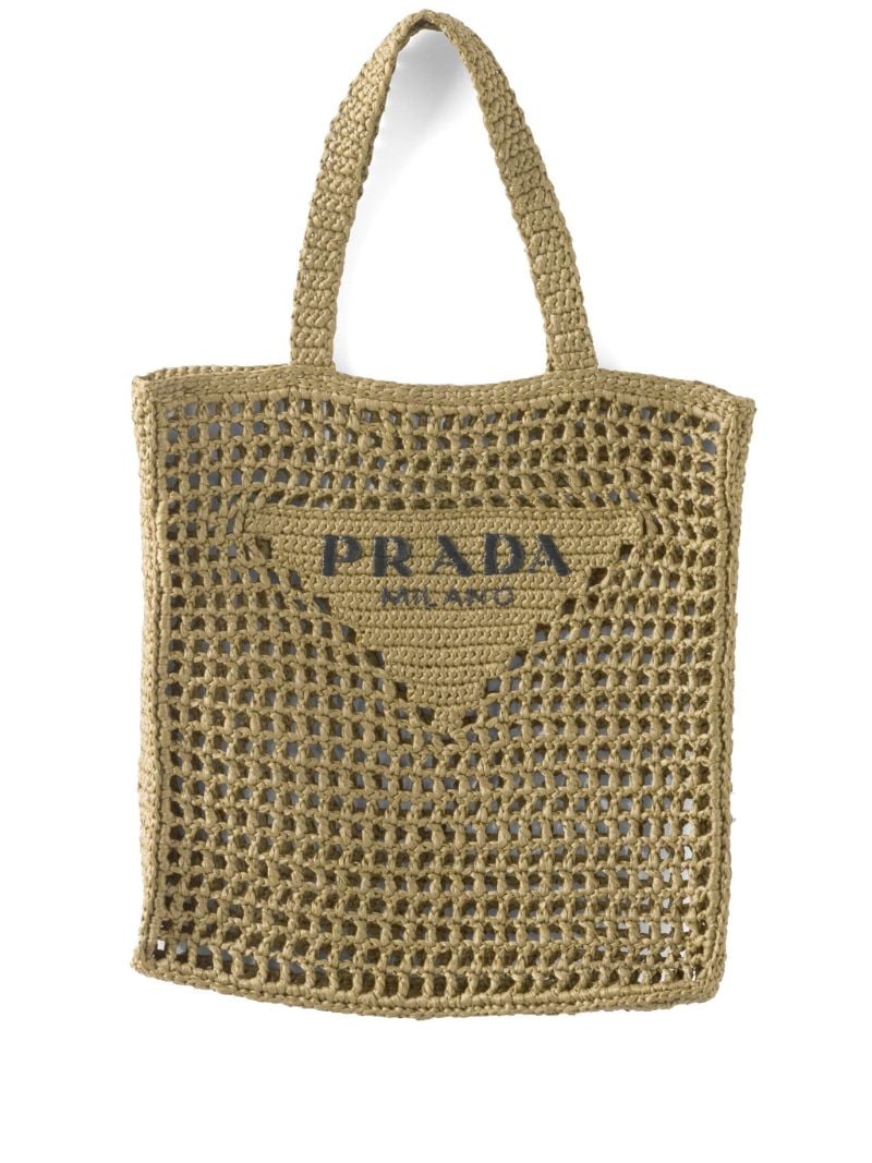 Beige Triangle-logo Raffia Tote Bag