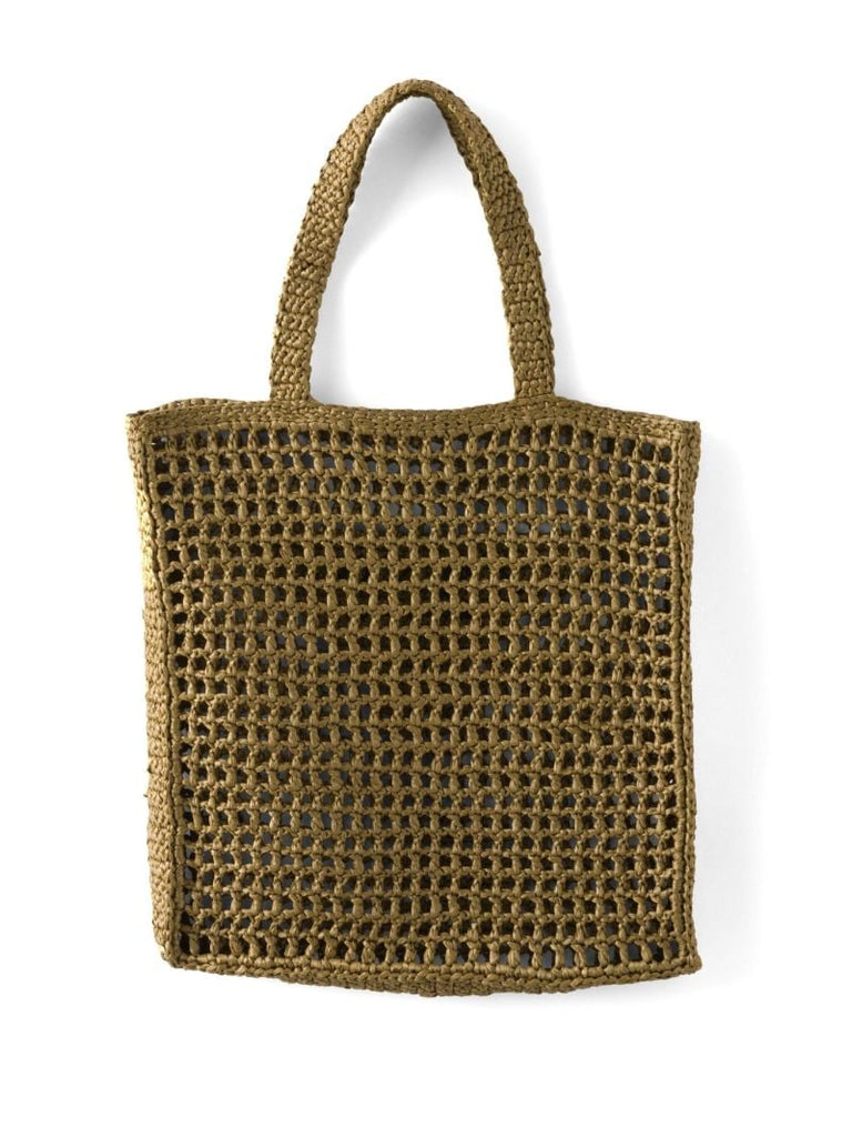 Beige Triangle-logo Raffia Tote Bag