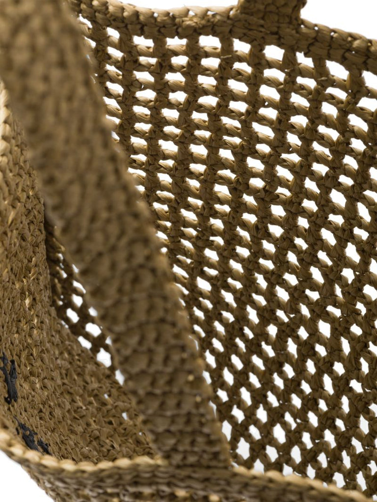 Beige Triangle-logo Raffia Tote Bag