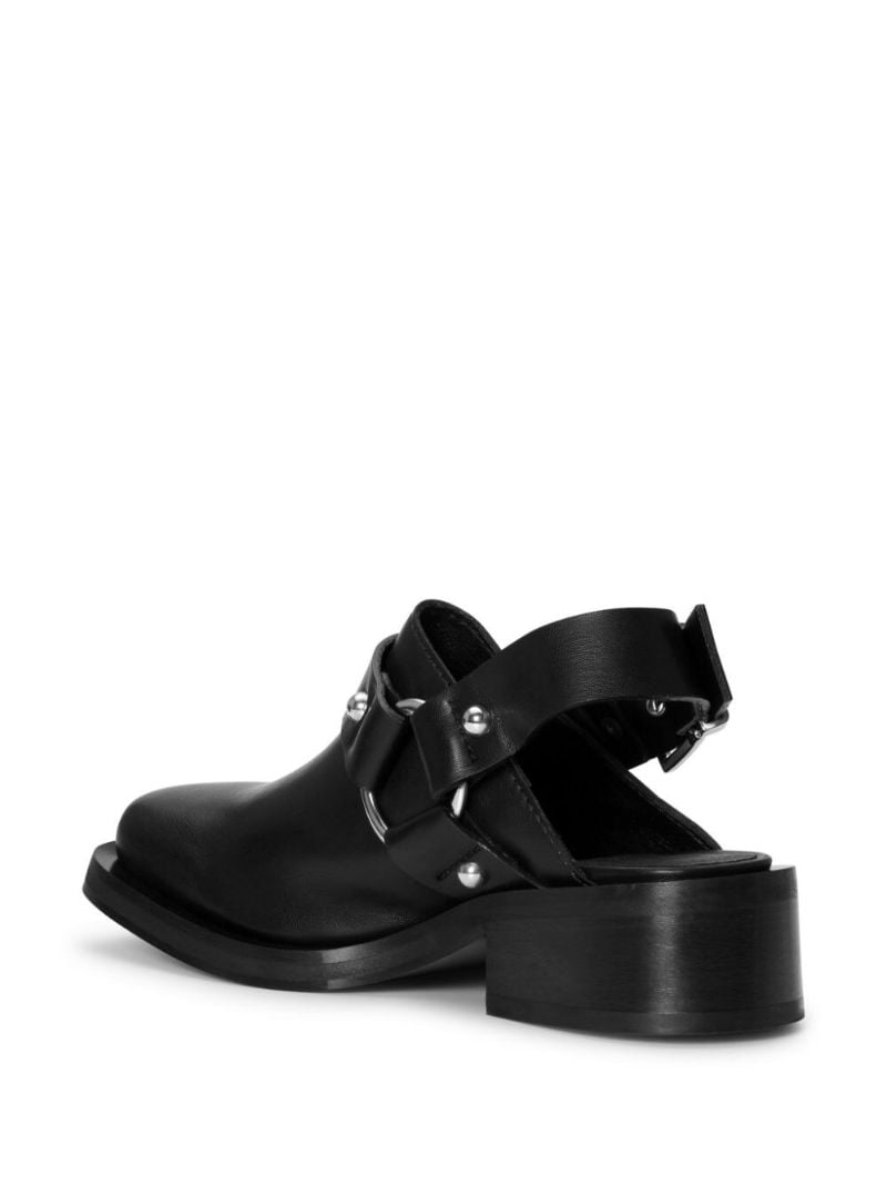 Black Biker Slingback Leather Mules