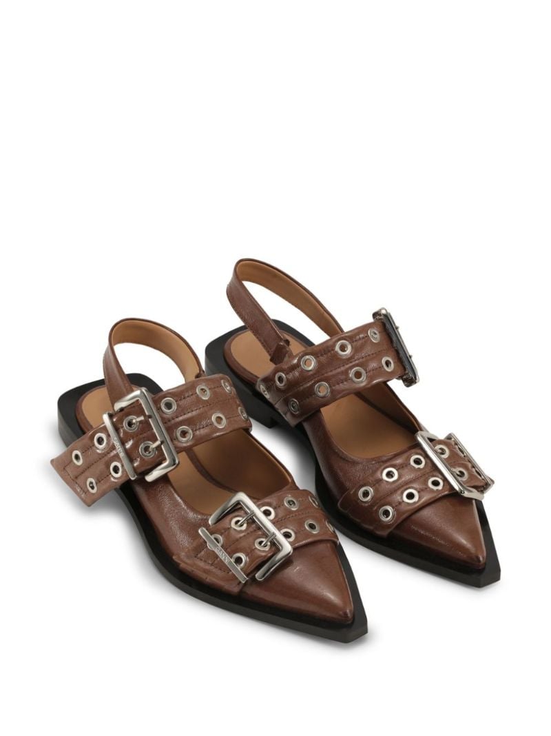 Brown Slingback Buckled Ballerina Shoes