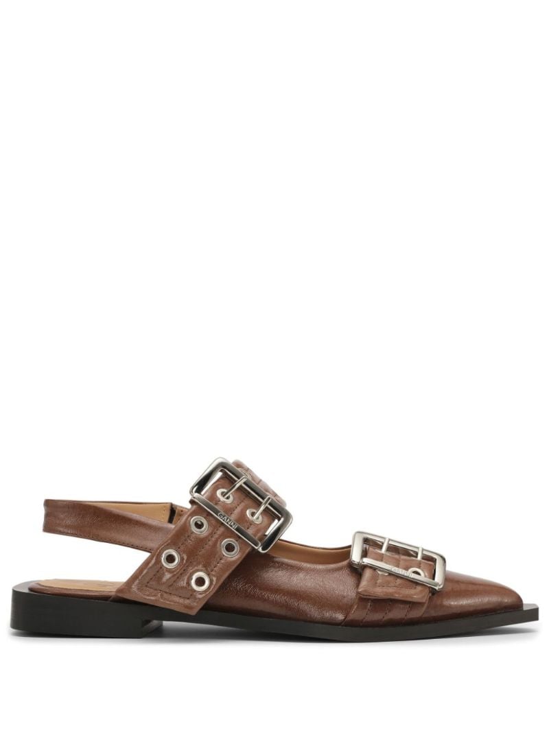 Brown Slingback Buckled Ballerina Shoes