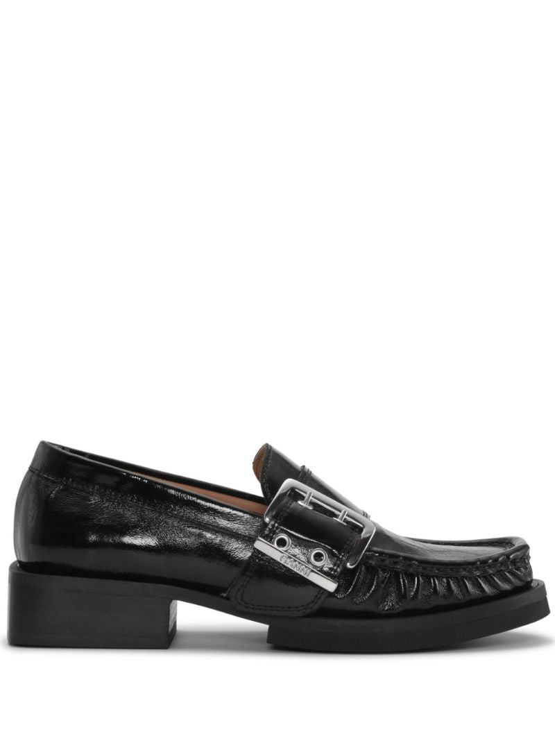 Black Low-heel Buckled Loafers
