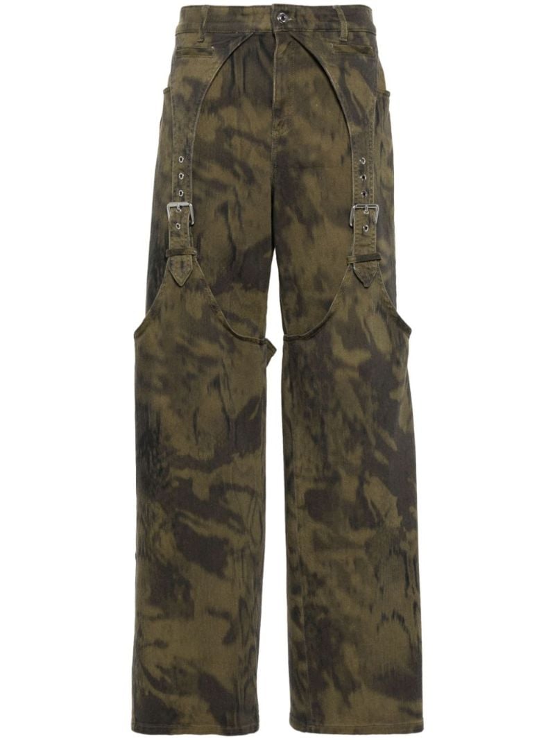 Green Buckle-detail Wide-leg Cotton Jeans