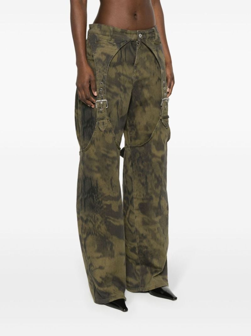 Green Buckle-detail Wide-leg Cotton Jeans