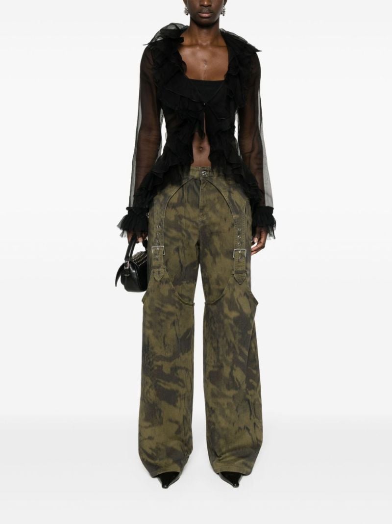 Green Buckle-detail Wide-leg Cotton Jeans