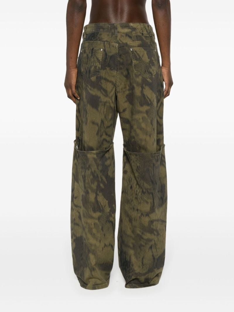 Green Buckle-detail Wide-leg Cotton Jeans