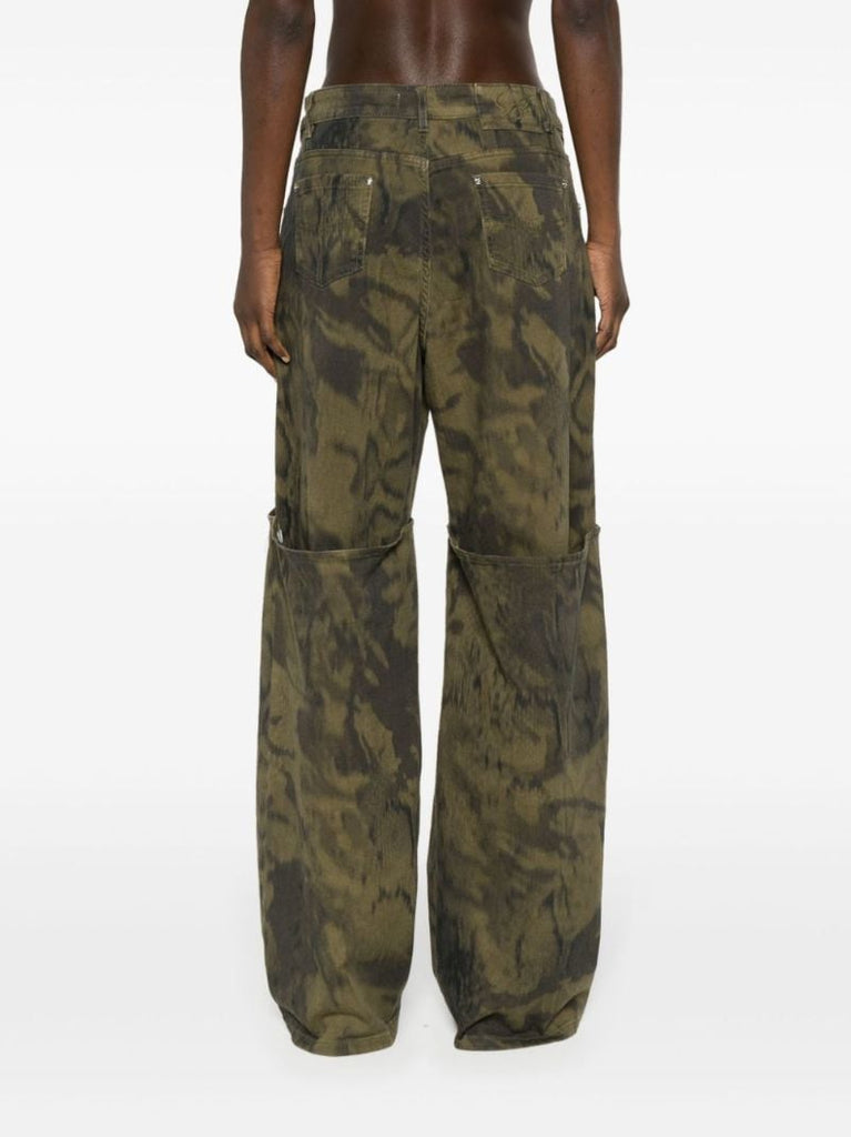 Green Buckle-detail Wide-leg Cotton Jeans