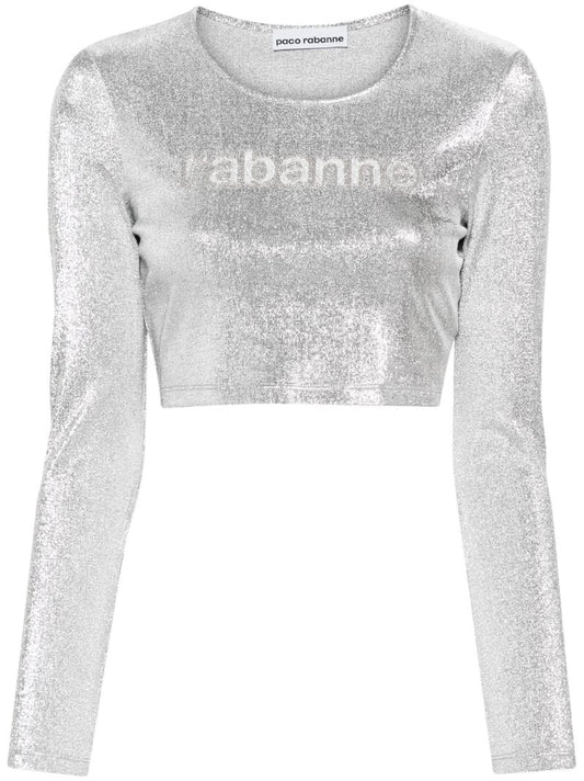 Silver-tone Logo-embroidered Cropped T-shirt