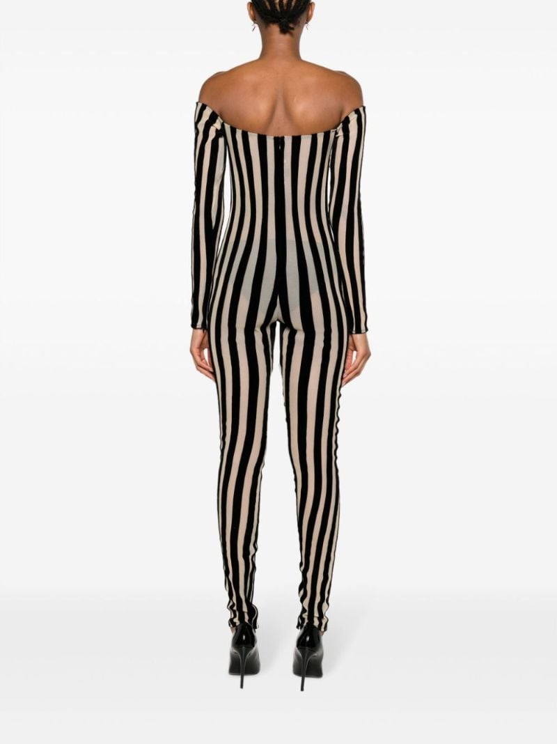 Black Off-the-shoulder Striped Jumpsuit