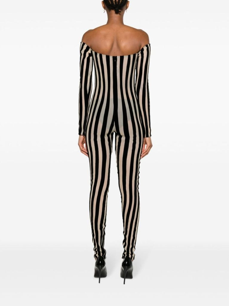Black Off-the-shoulder Striped Jumpsuit