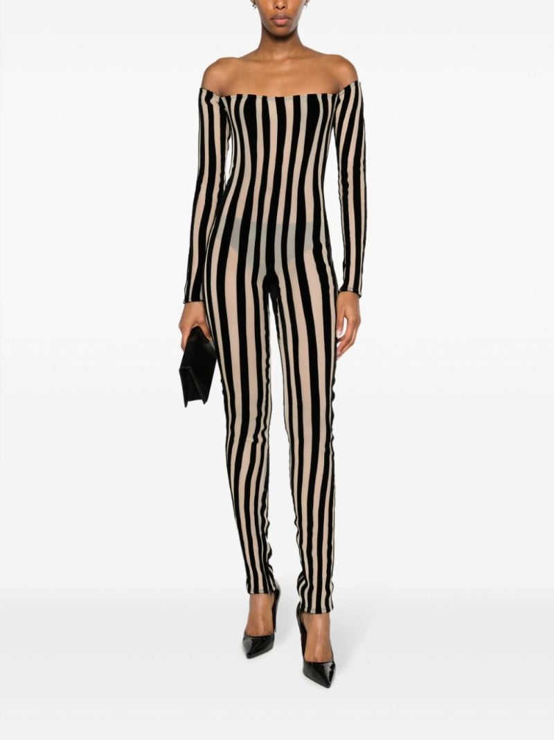 Black Off-the-shoulder Striped Jumpsuit