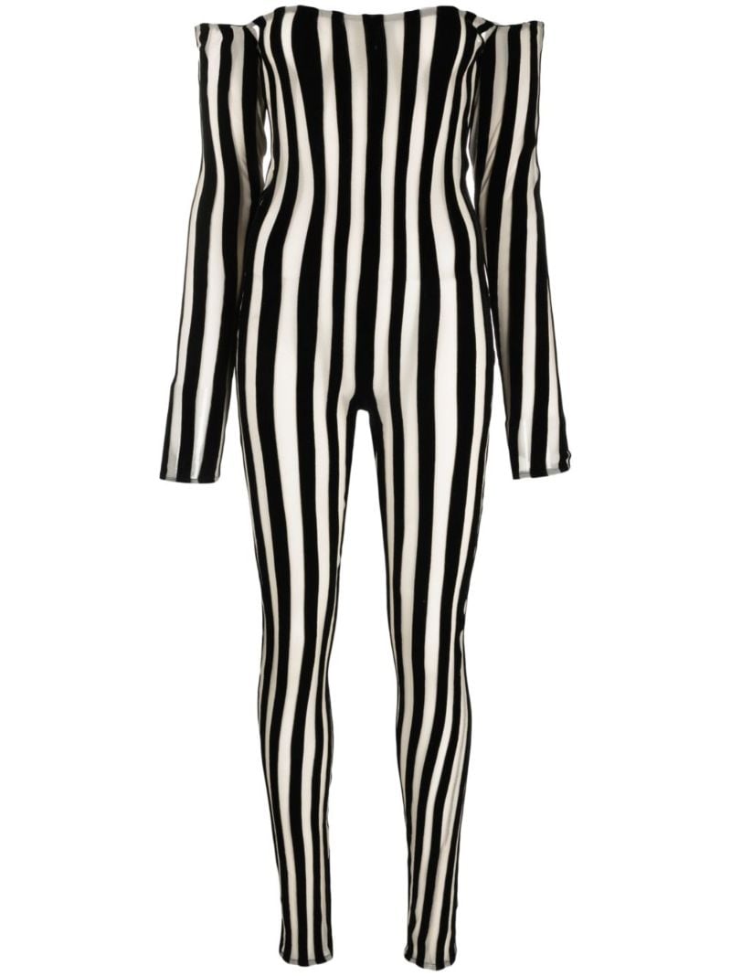 Black Off-the-shoulder Striped Jumpsuit
