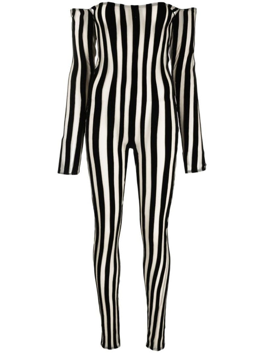 Black Off-the-shoulder Striped Jumpsuit