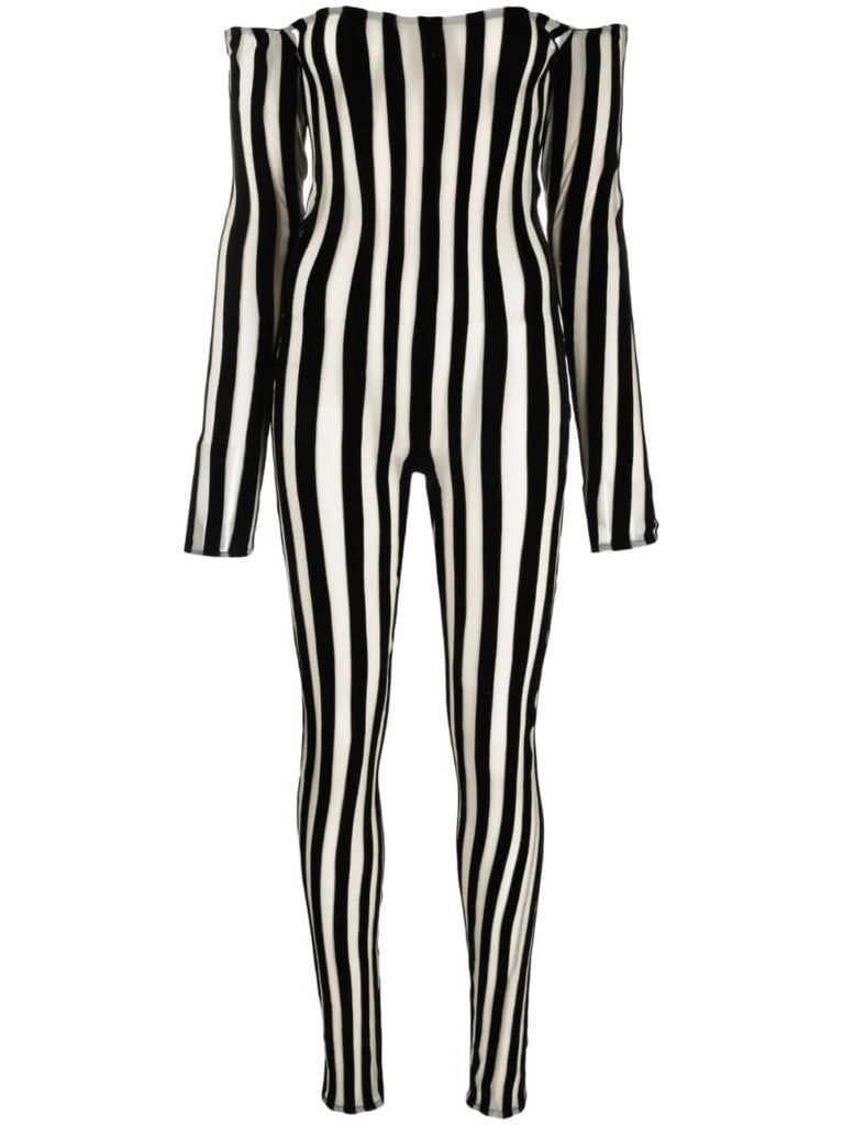 Black Off-the-shoulder Striped Jumpsuit
