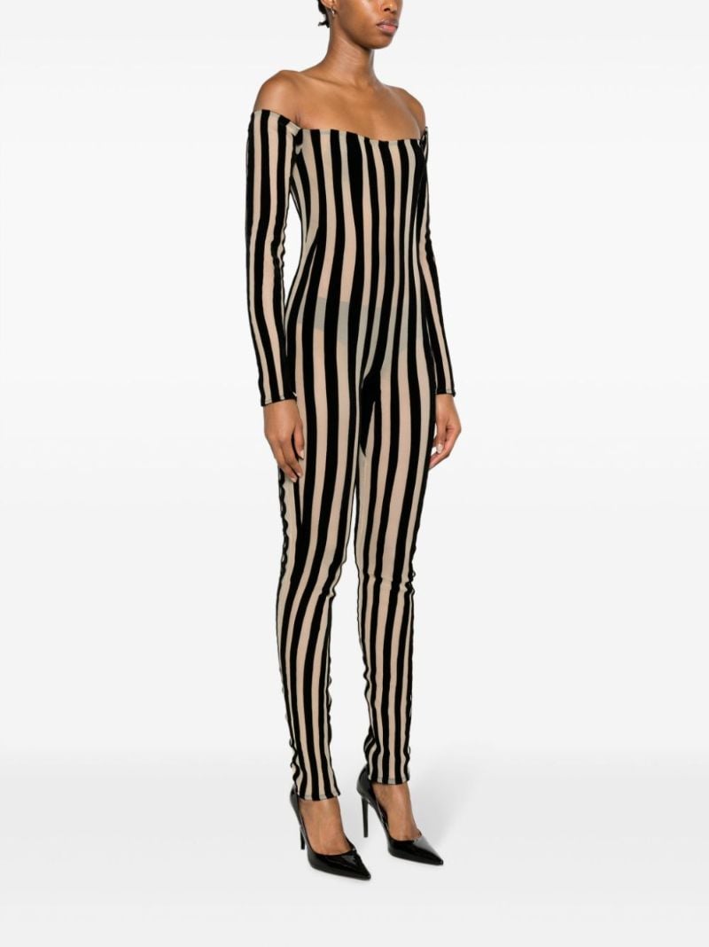 Black Off-the-shoulder Striped Jumpsuit