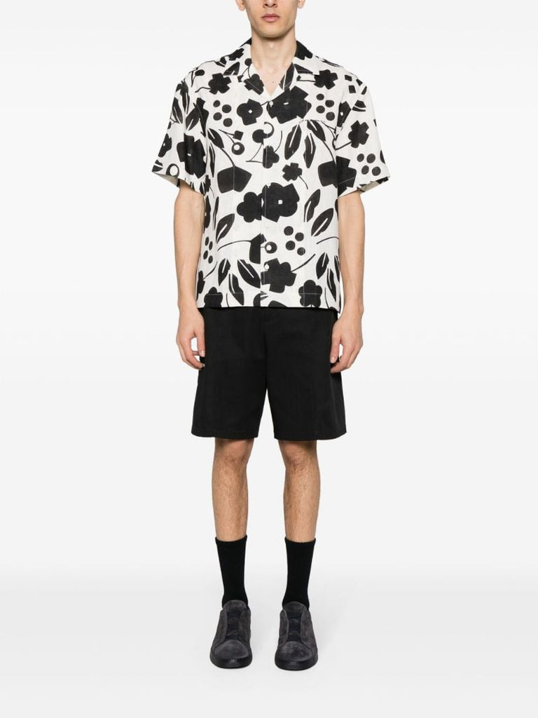 White Jean Floral Print Linen Shirt