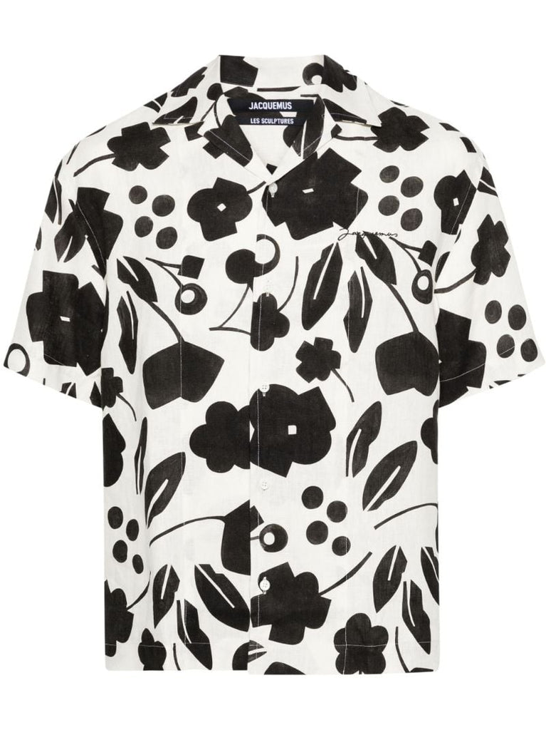 White Jean Floral Print Linen Shirt