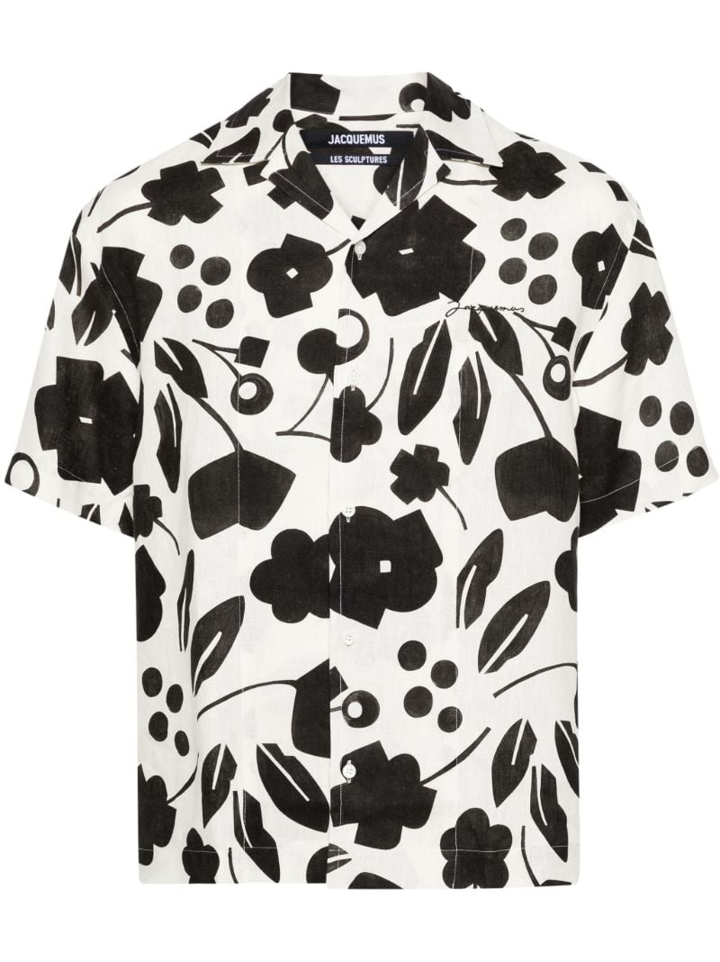 White Jean Floral Print Linen Shirt
