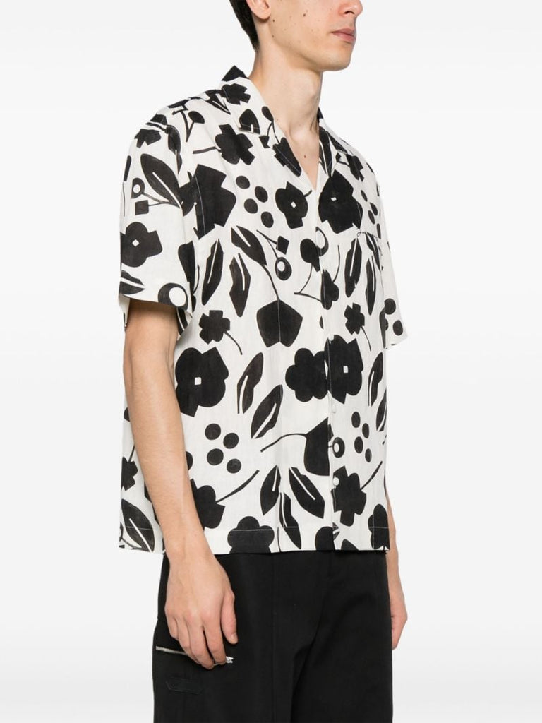 White Jean Floral Print Linen Shirt