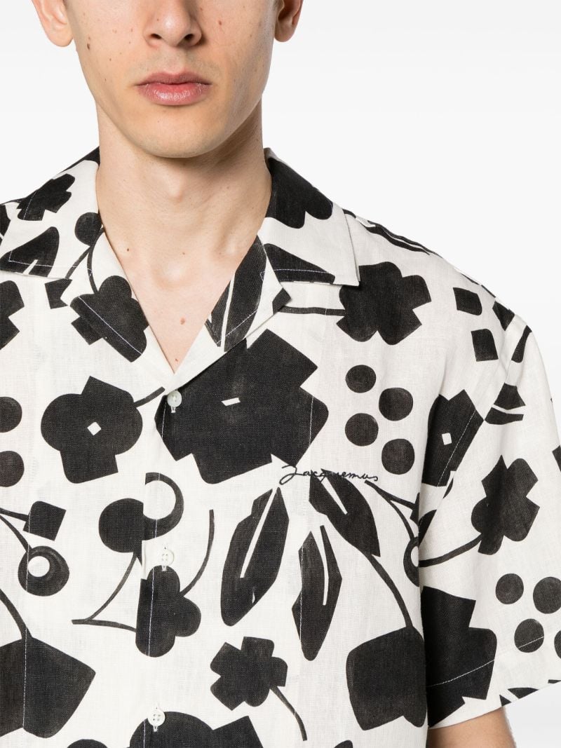 White Jean Floral Print Linen Shirt