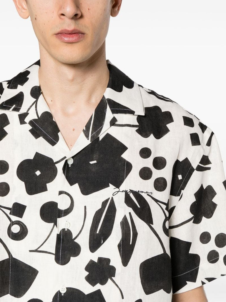 White Jean Floral Print Linen Shirt