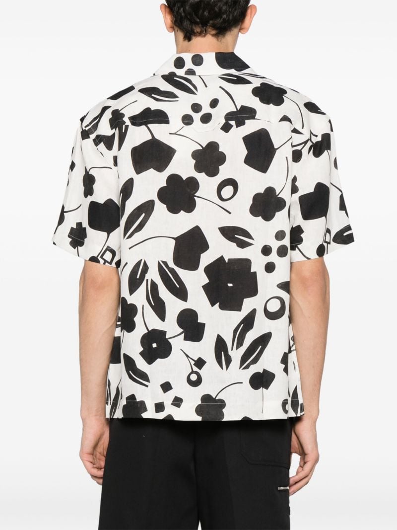 White Jean Floral Print Linen Shirt