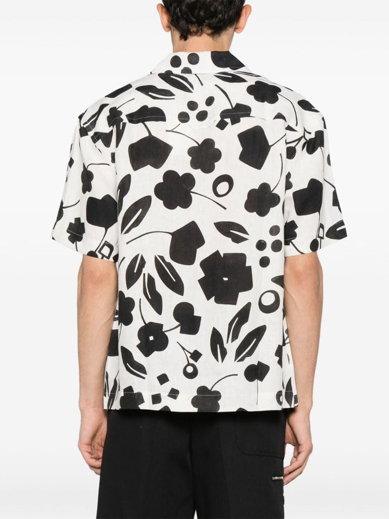 White Jean Floral Print Linen Shirt