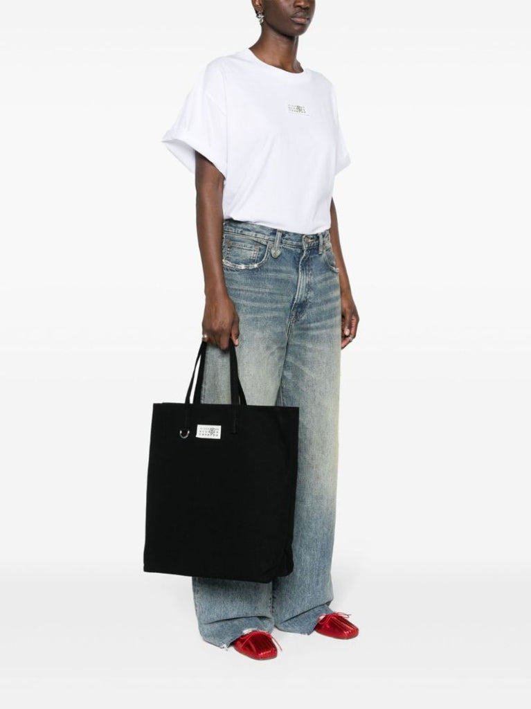 Black Numbers Patch Cotton Tote Bag
