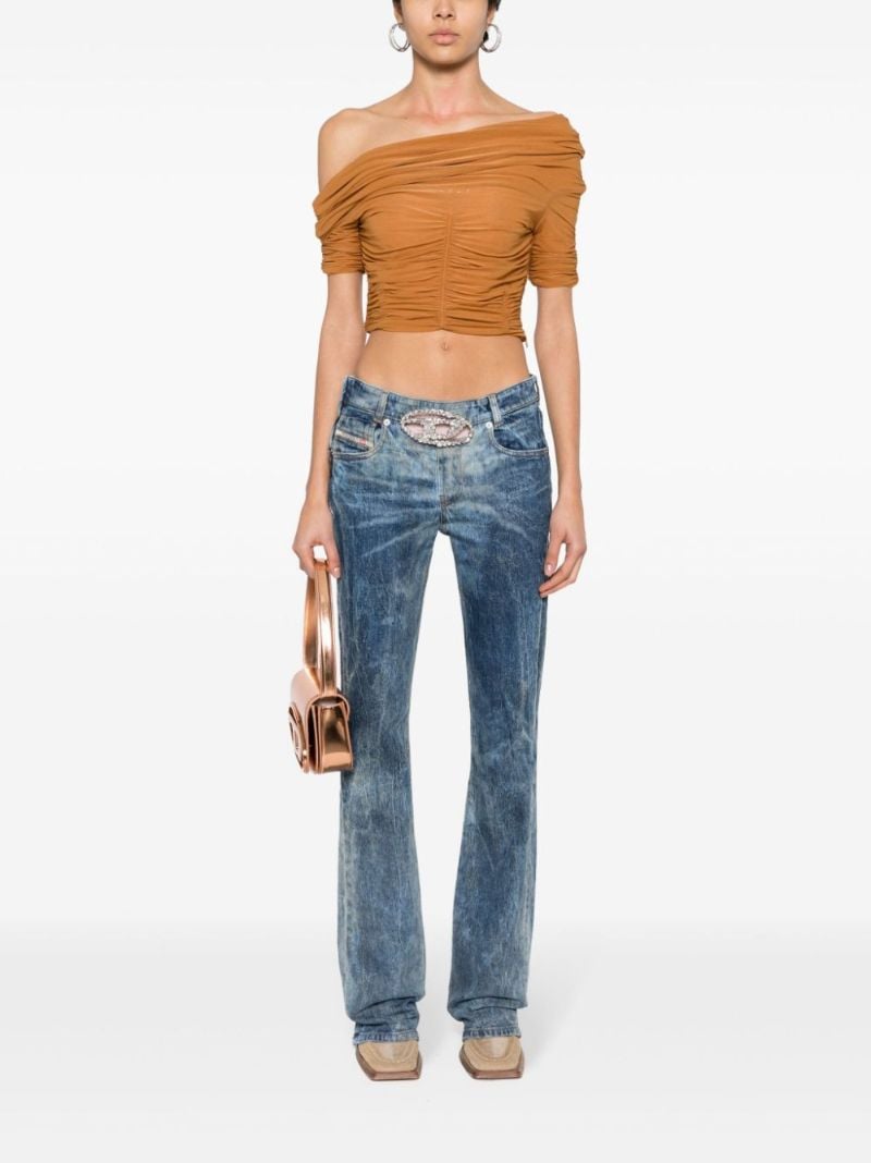 Blue Oval D Buckle Flared Jeans