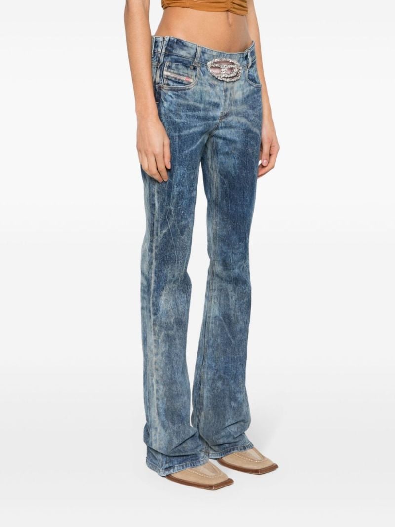 Blue Oval D Buckle Flared Jeans