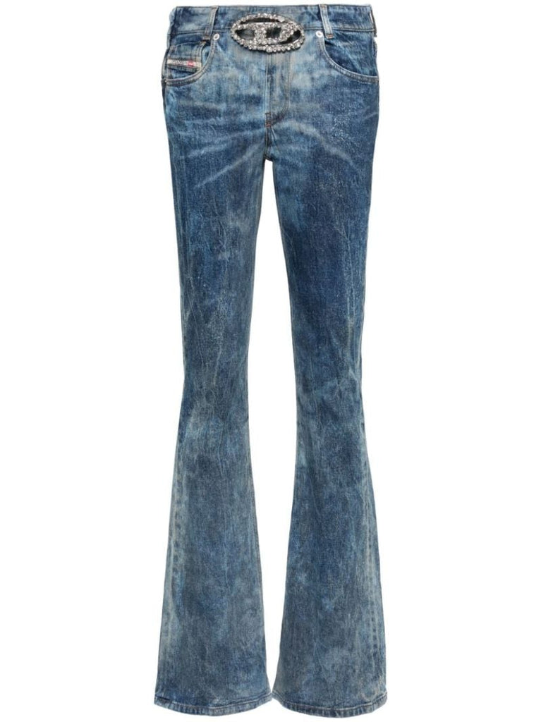 Blue Oval D Buckle Flared Jeans