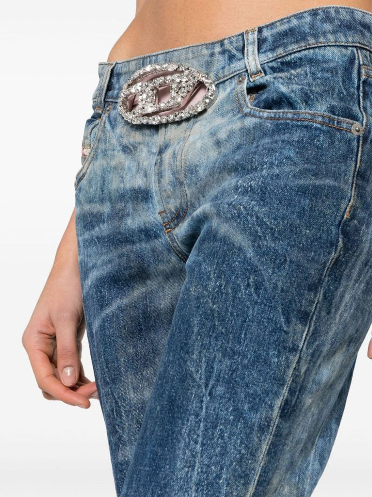 Blue Oval D Buckle Flared Jeans
