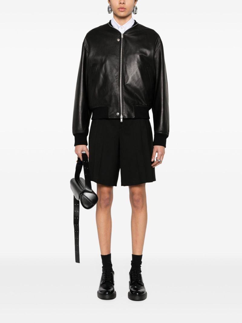 Black Zip-up Leather Bomber Jacket