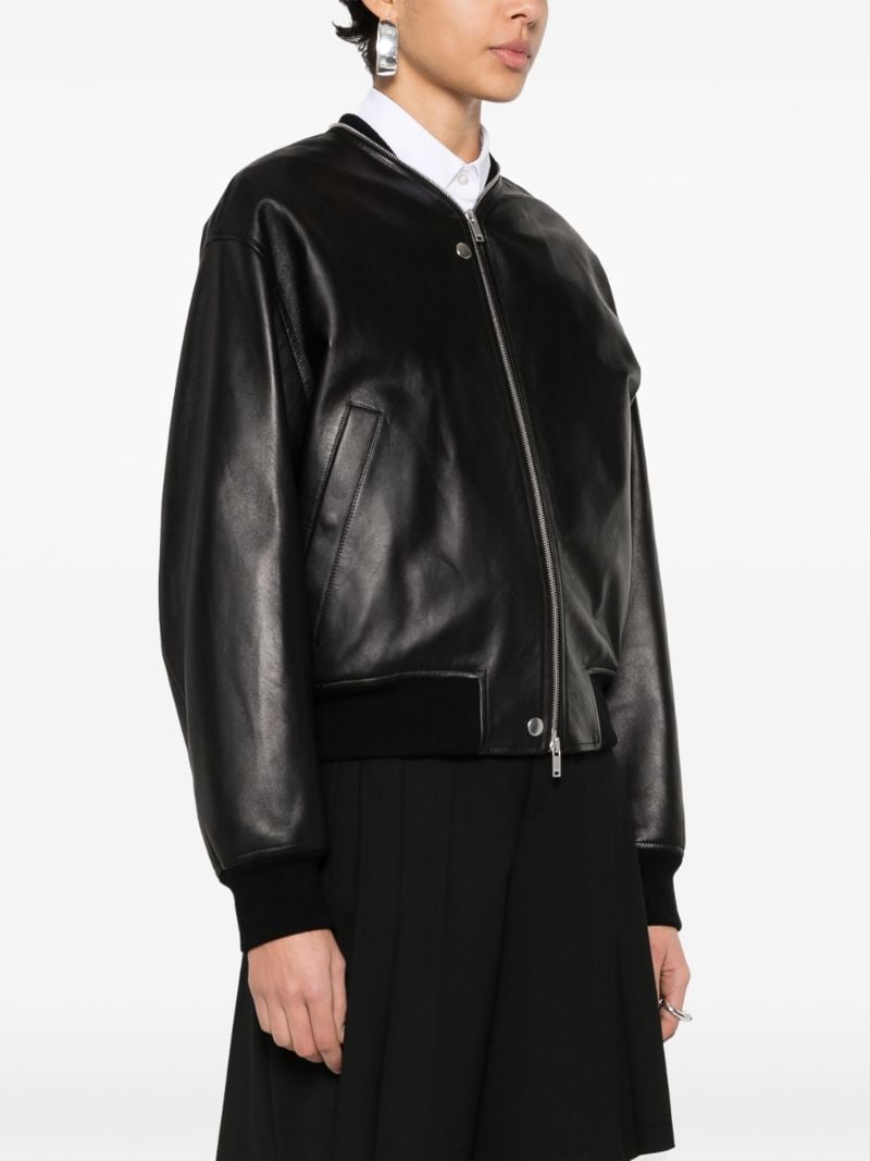 Black Zip-up Leather Bomber Jacket