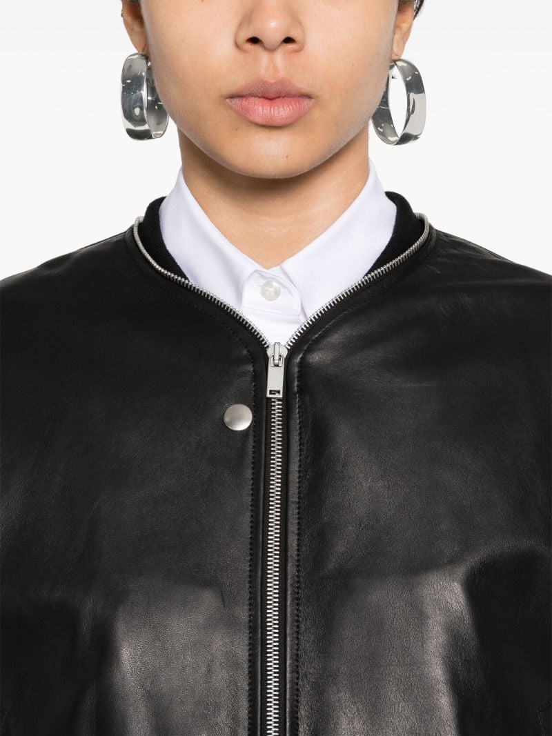 Black Zip-up Leather Bomber Jacket