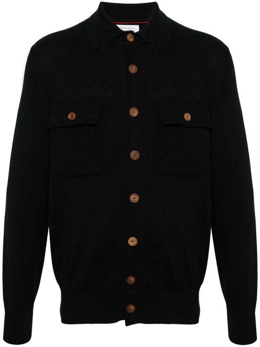 Black Buttoned Cotton Cardigan