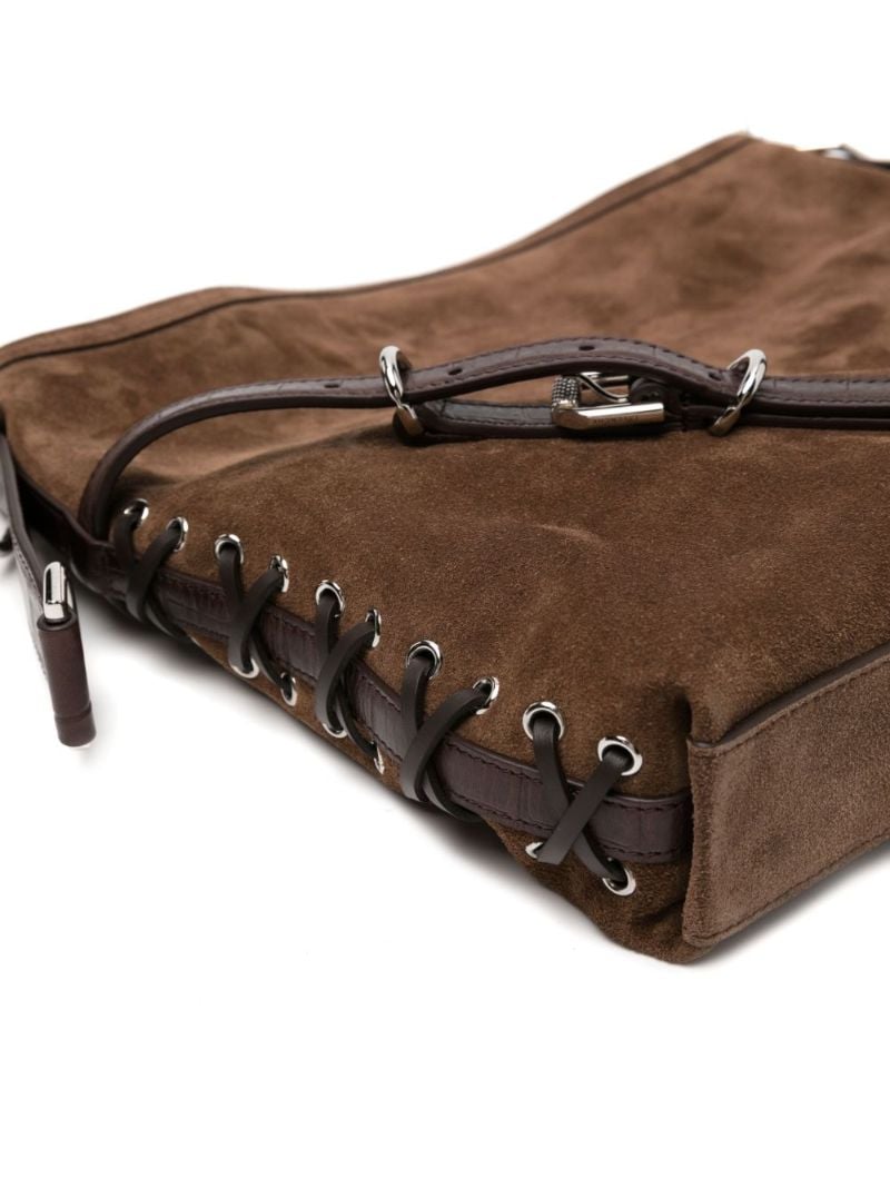 Brown Voyou Medium Suede Shoulder Bag