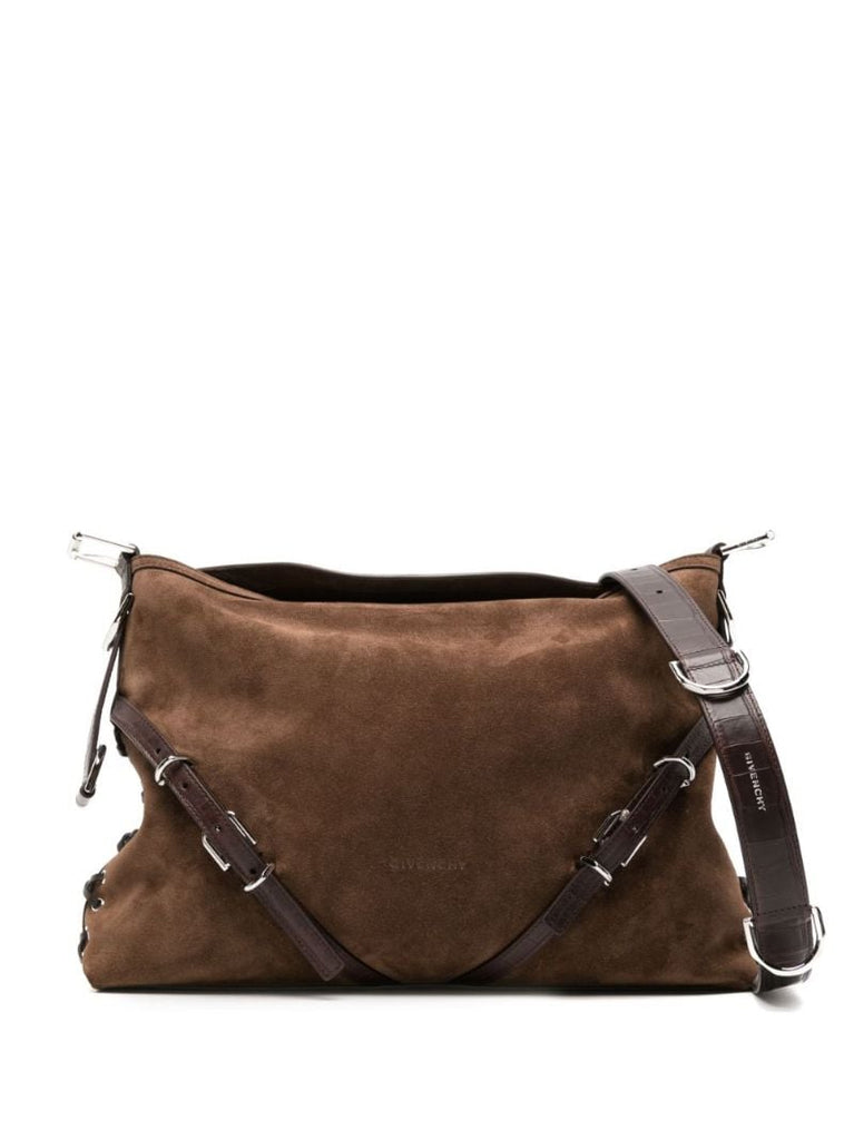 Brown Voyou Medium Suede Shoulder Bag