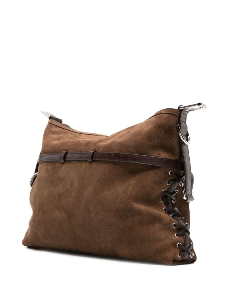 Brown Voyou Medium Suede Shoulder Bag