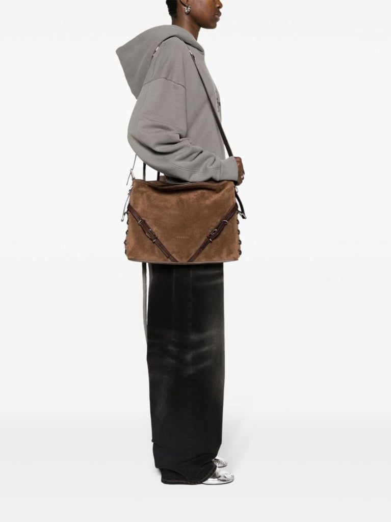 Brown Voyou Medium Suede Shoulder Bag