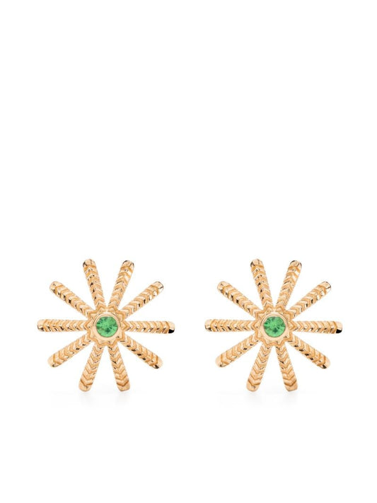 18k Yellow Gold Tiny Sunflower Tsavorite Stud Earrings