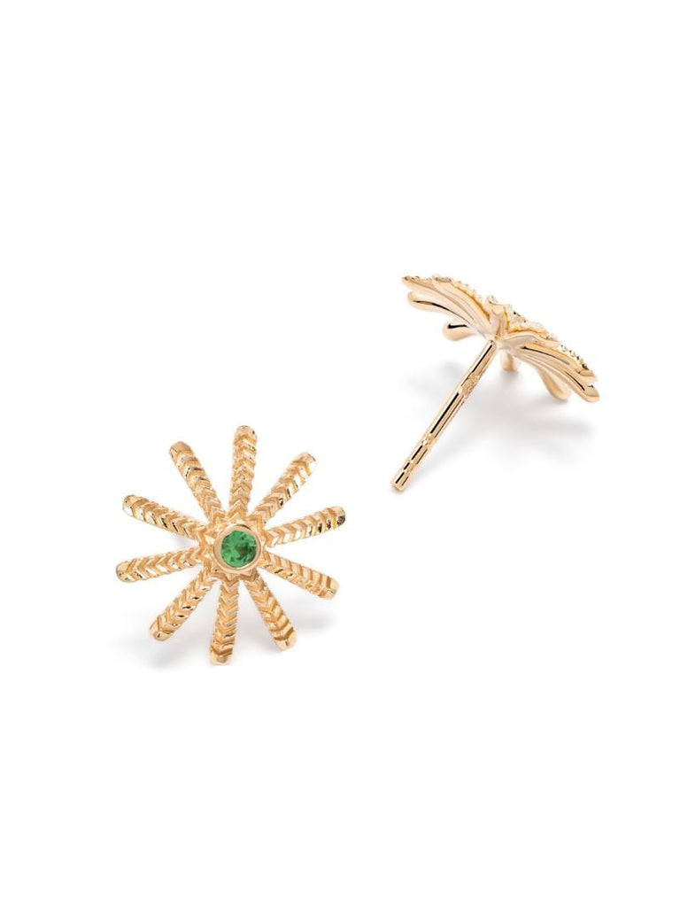18k Yellow Gold Tiny Sunflower Tsavorite Stud Earrings