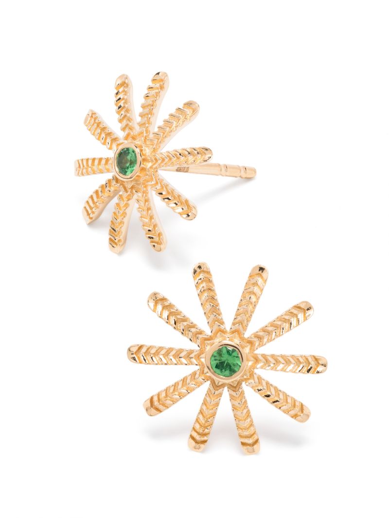 18k Yellow Gold Tiny Sunflower Tsavorite Stud Earrings